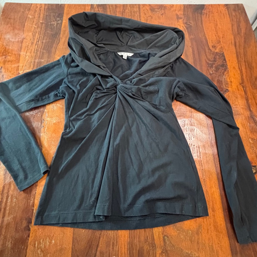Cabi 143 Womens Black Twisted Knot Front Hooded Long Sleeve Top Size M